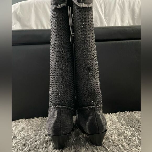 NWT Zara Rhinestone Denim Cowboy Boots - Picture 9 of 12